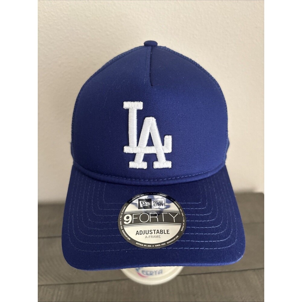 New Era 9FORTY A-Frame LA Dodgers Trucker Snapback Hat Royal Blue Adjustable